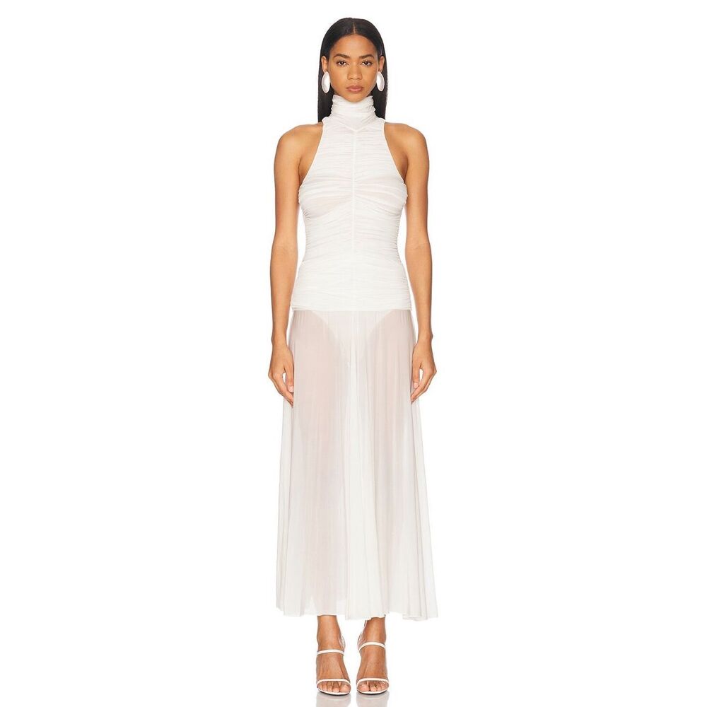 MAGDA BUTRYM High Neck Long Dress in White Size 40 (Small US)